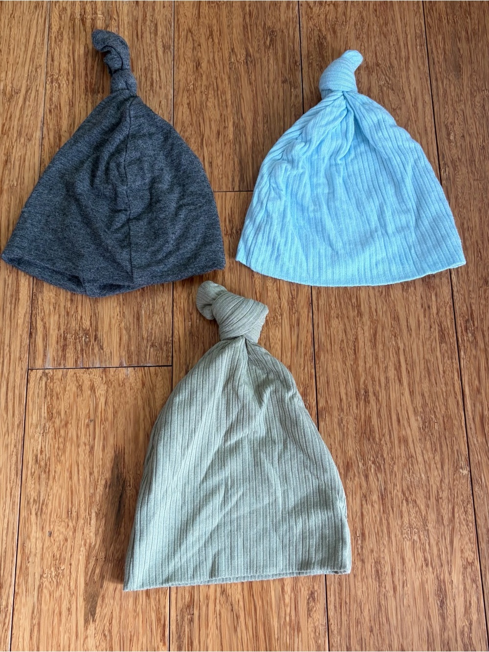 Lou Lou & Company Baby Knot Hats in Gray, Light Blue, and Sage Green